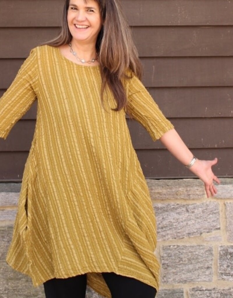 Unique Batik Asymmetric Gauzy Dress: Mustard