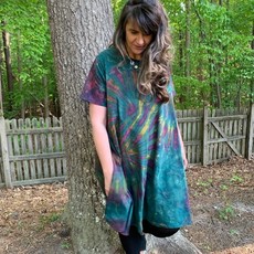 Unique Batik Tie Dye Swing Dress: Green