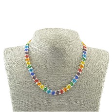Lucia's Imports Beaded Rainbow Flower Choker Necklace White