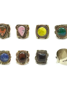 Minga Imports Three metal applique stone ring