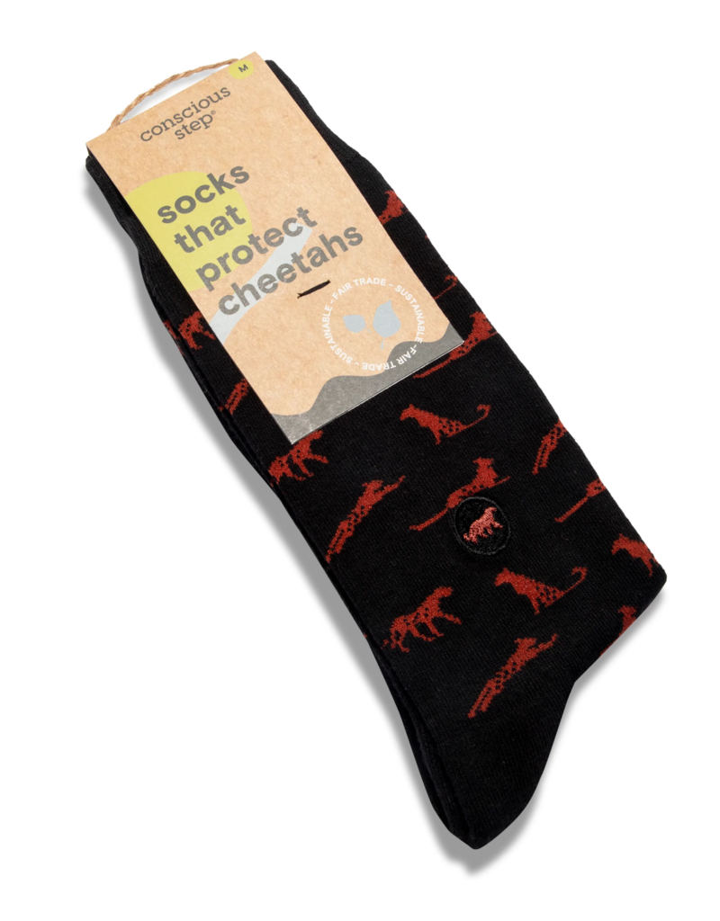 Conscious Step Socks that Protect Cheetahs: Black