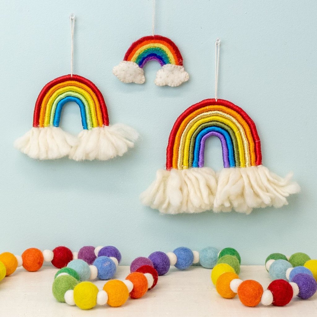 DZI Handmade Festive Rainbow Felted Wool Garland