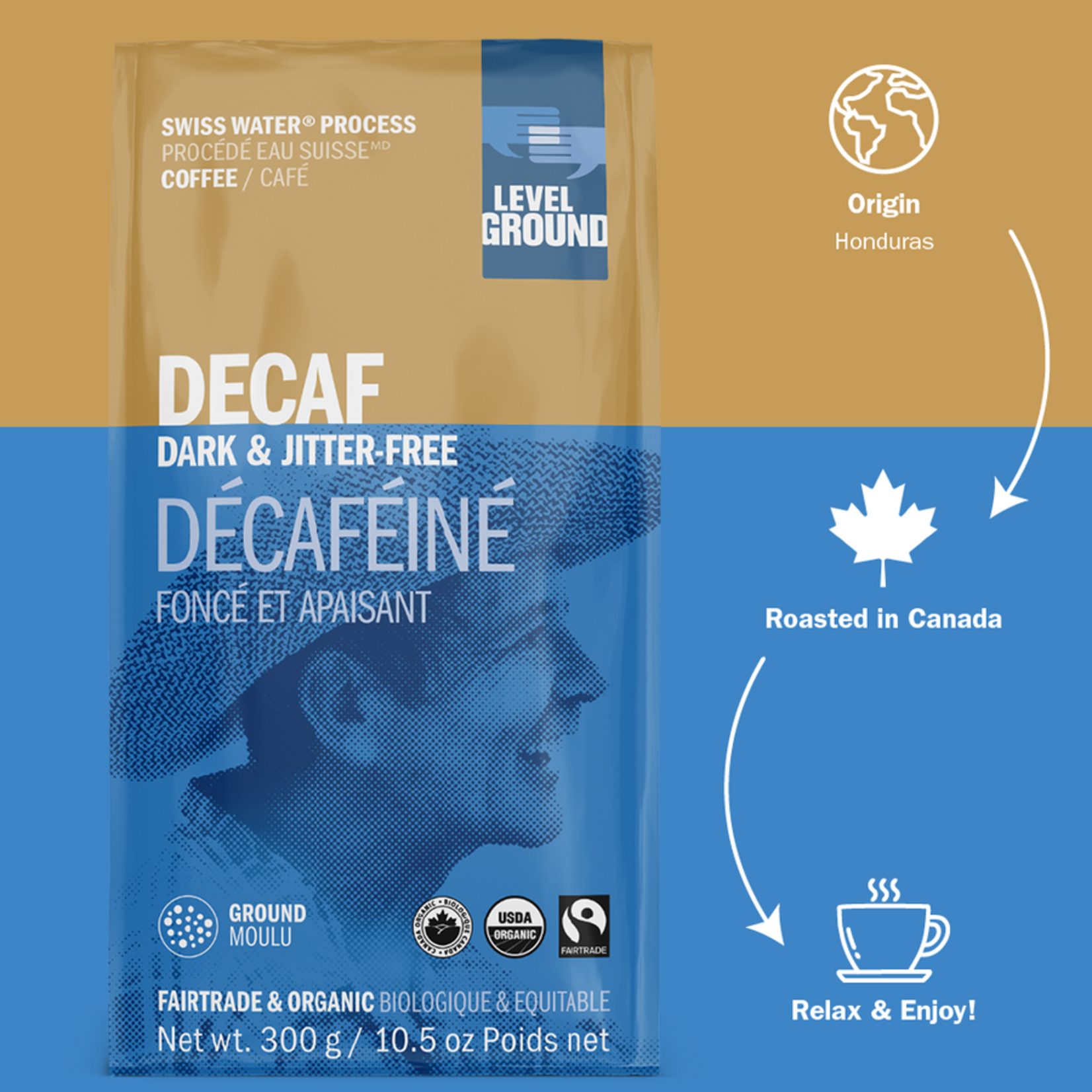 Level Ground Trading Decaf Single-Origin Whole Bean Coffee 10.5 Oz