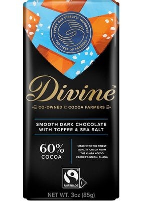 Divine Chocolate 60% Dark Chocolate with Toffee & Sea Salt Large Bar 3oz