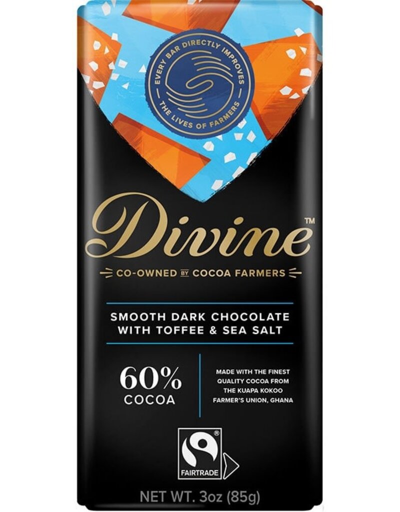 Divine Chocolate 60% Dark Chocolate with Toffee & Sea Salt Large Bar 3oz