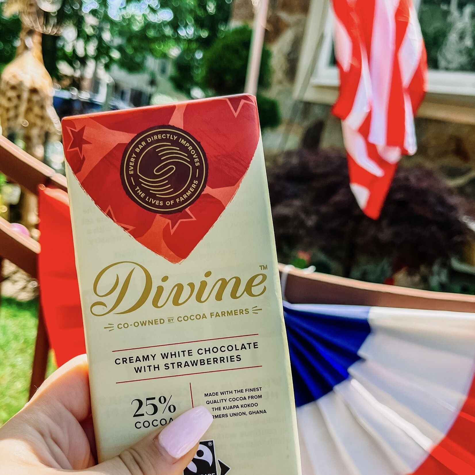 Divine Chocolate White Chocolate with Strawberries Large Bar 3oz