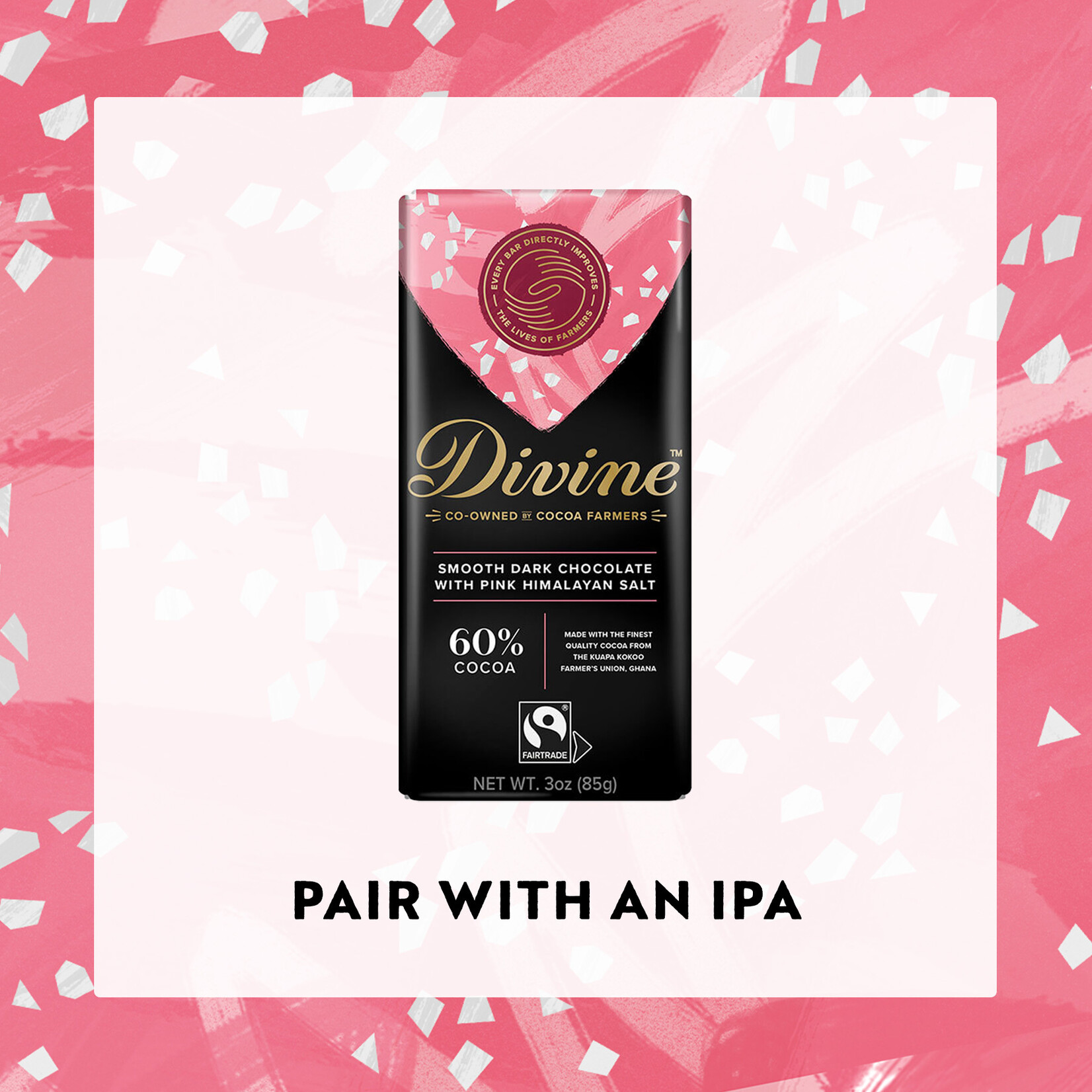 Divine Chocolate 60% Dark Chocolate with Pink Himalayan Salt Large Bar 3oz