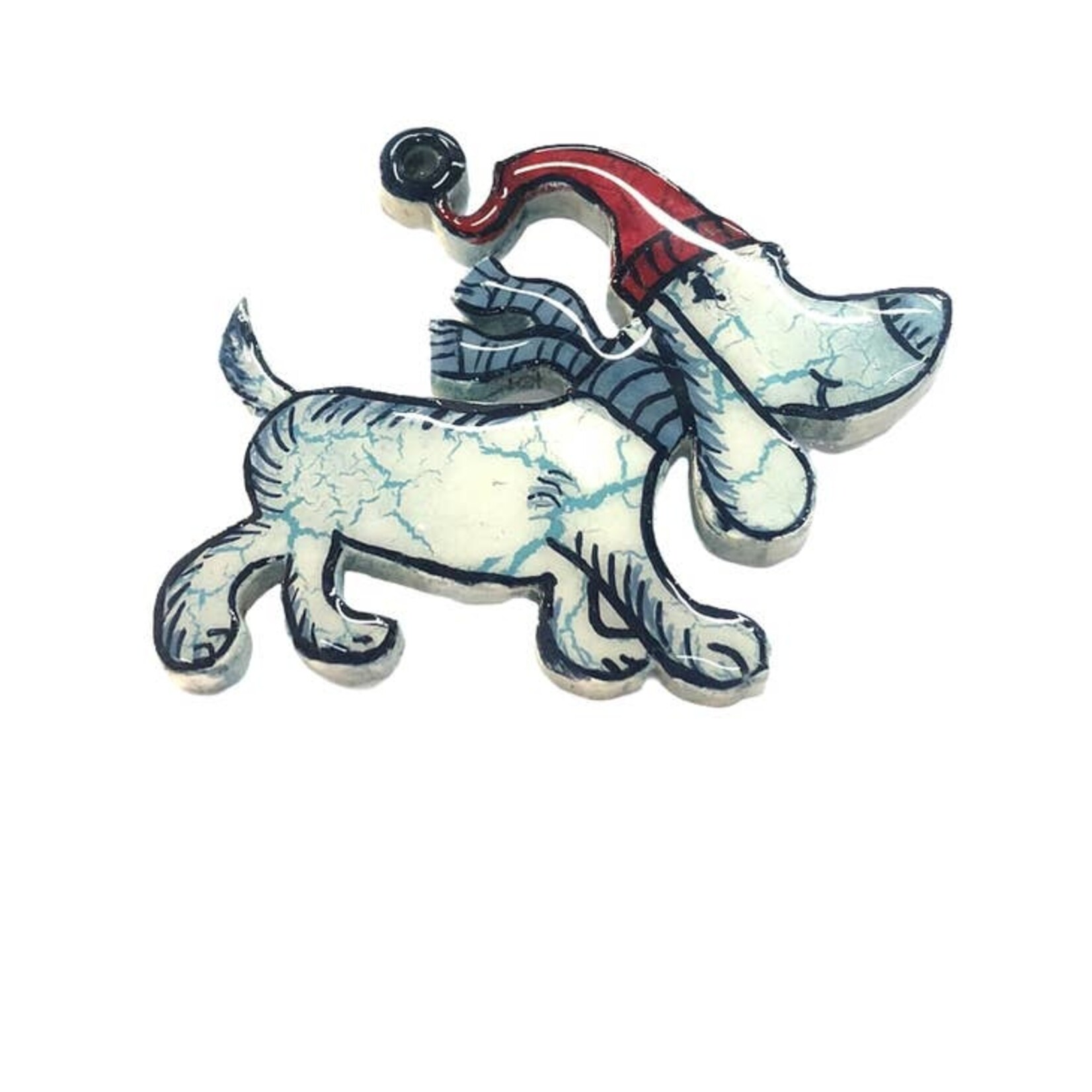 PamPeana Dog with Hat Wooden Ornament