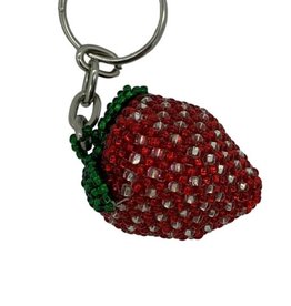 Unique Batik Beaded Keychain: Strawberry