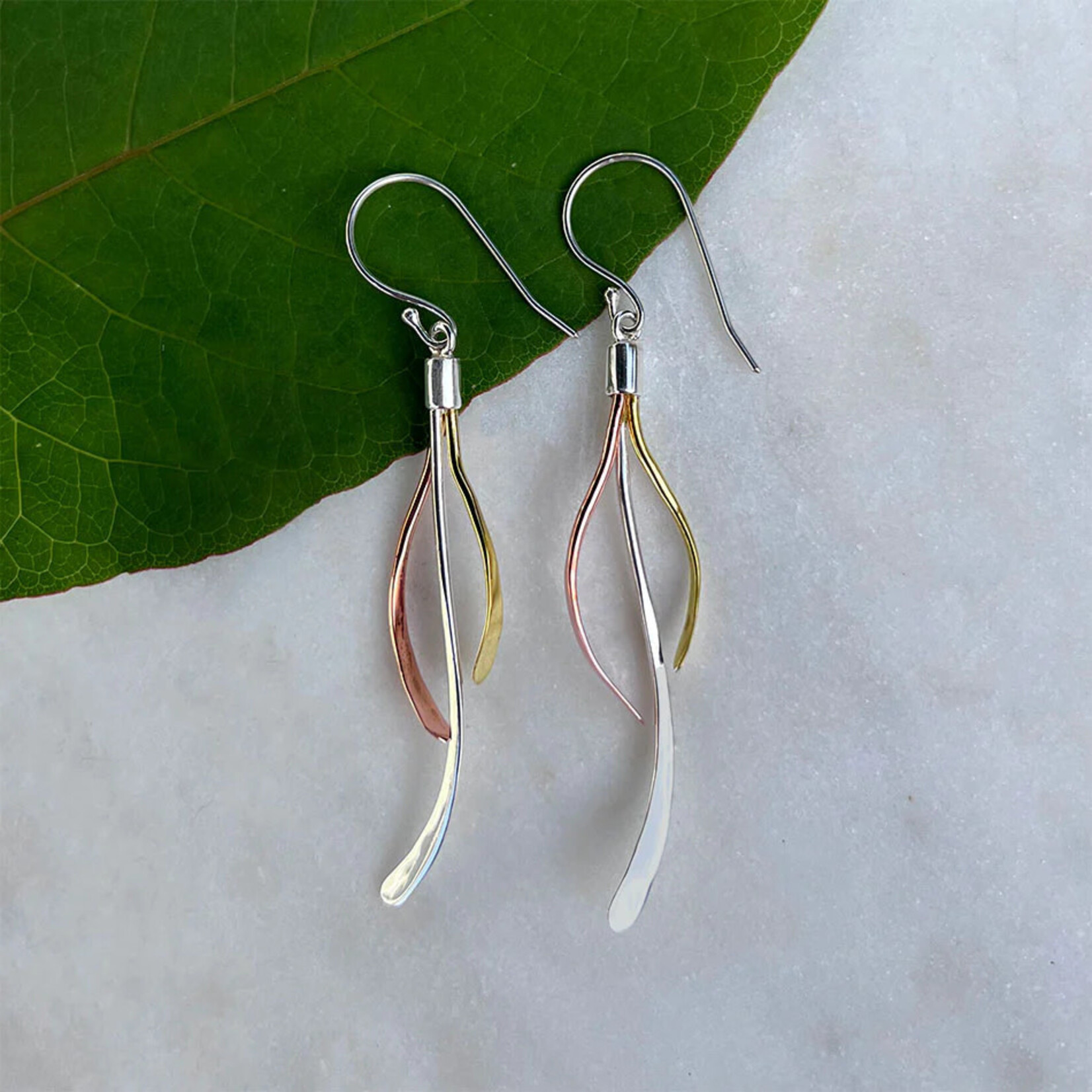 Women's Peace Collection Triple Joy Earrings-  Sterling Silver, Copper, Brass