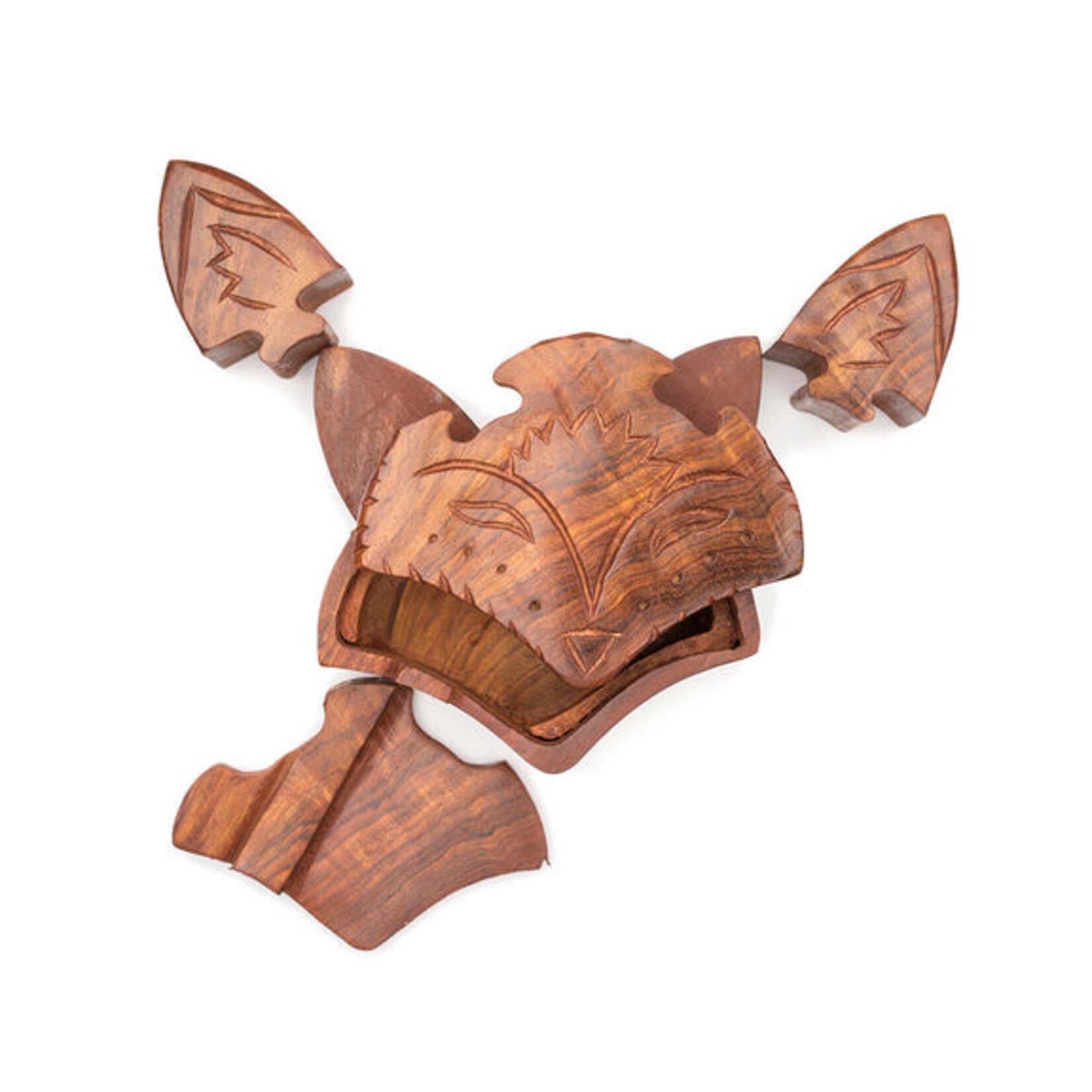 Global Crafts Sheesham Wood Carved Fox Puzzle Box
