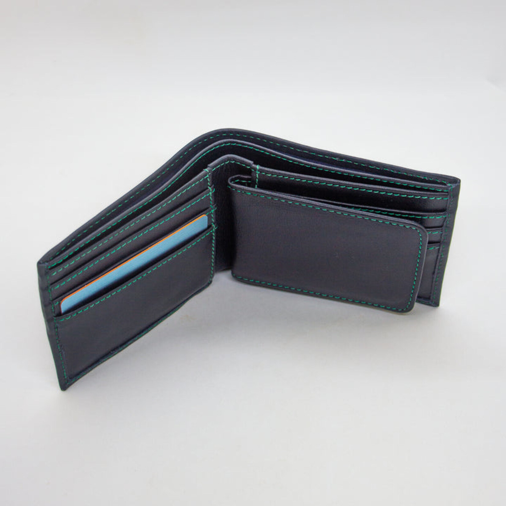 Twin Engine Coffee Bifold Leather Wallet Deep Ocean