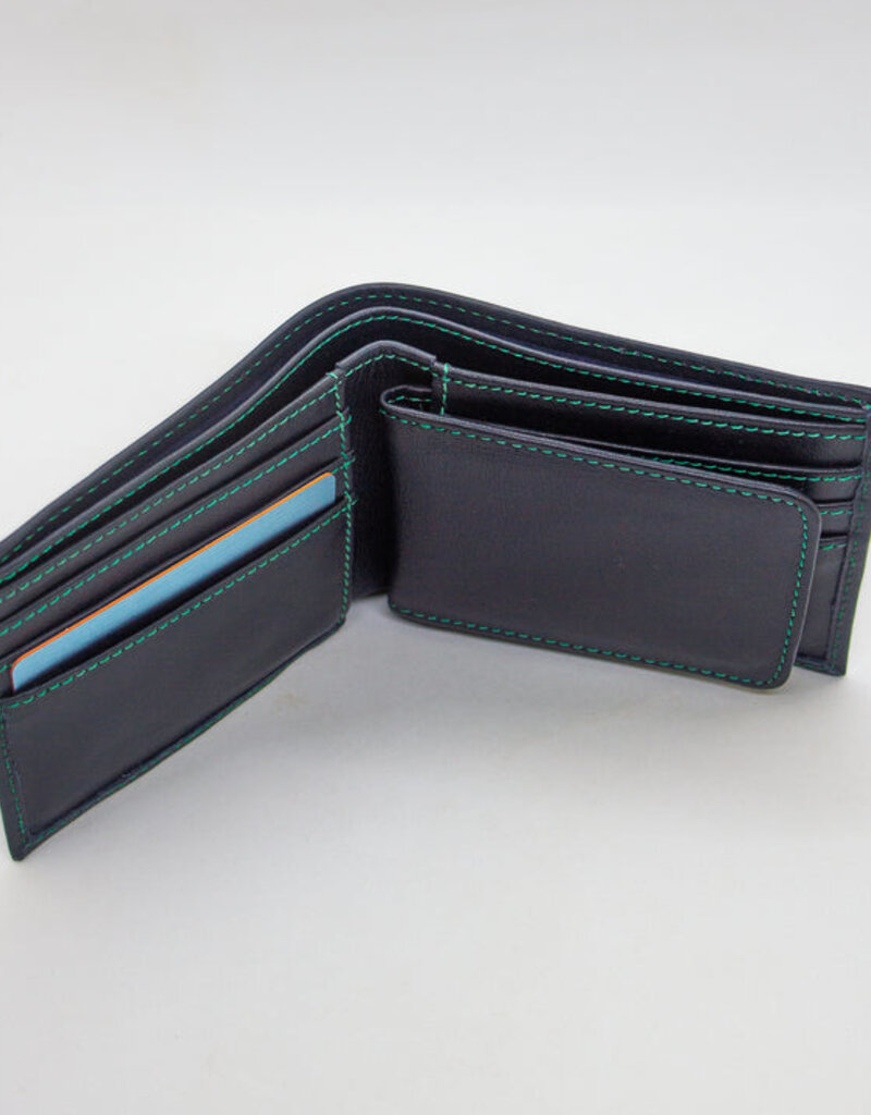 Twin Engine Coffee Bifold Leather Wallet Deep Ocean