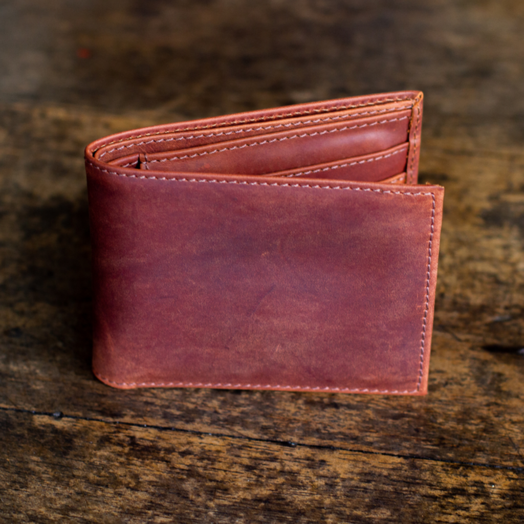 Twin Engine Coffee Bifold Leather Wallet Saddie Brown