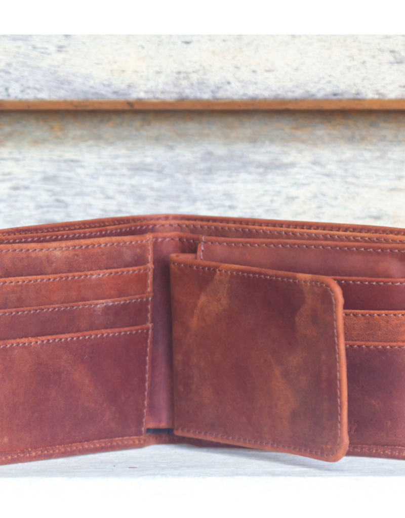 Twin Engine Coffee Bifold Leather Wallet Saddie Brown