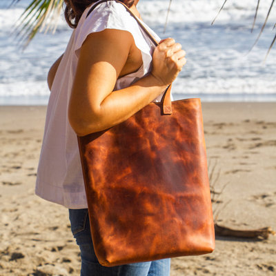 Twin Engine Coffee Leather Tote in Brown