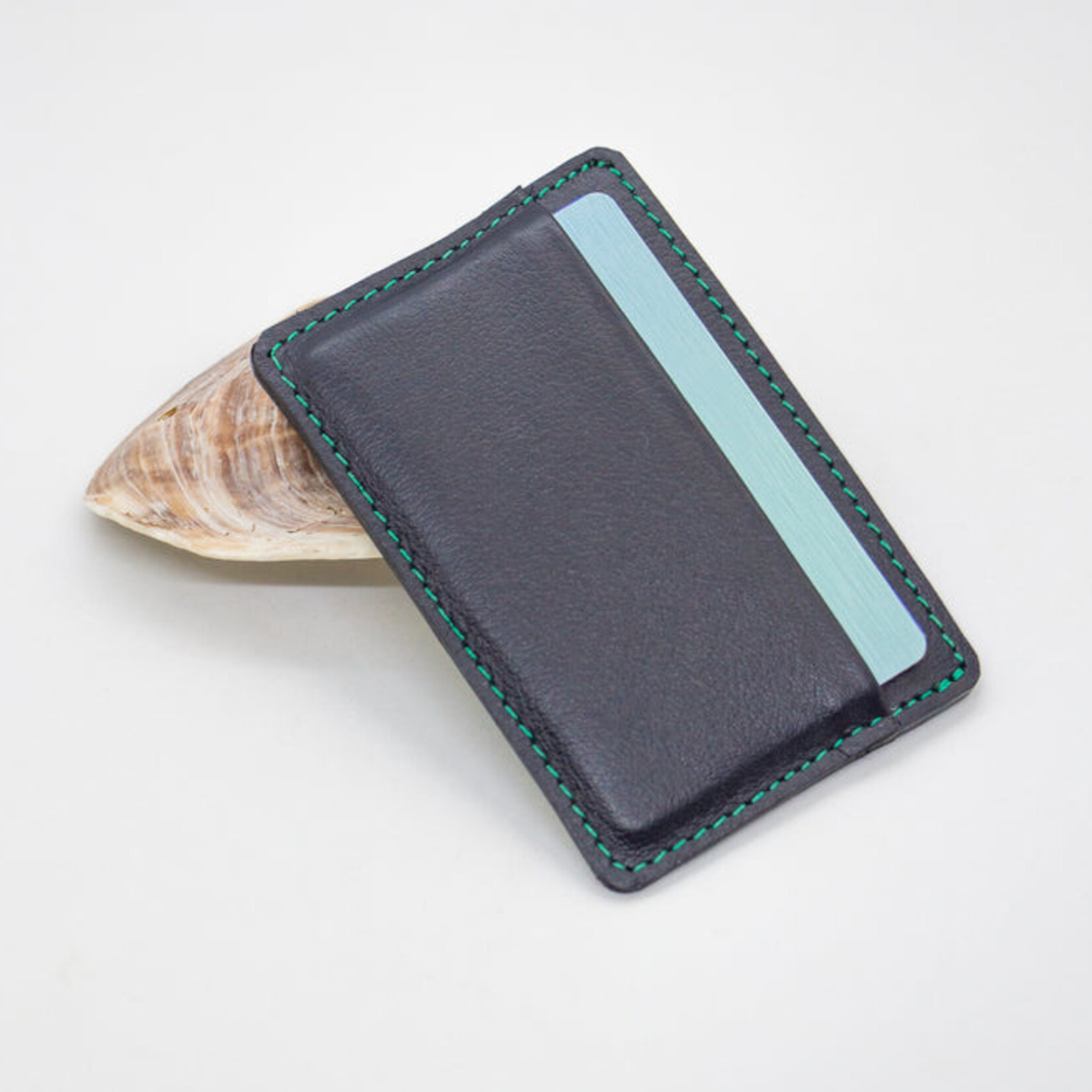 Twin Engine Coffee Minimalist Leather Card Wallet Deep Ocean