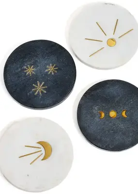 Matr Boomie Indukala Moon Phase Coasters- Black, White, Set of 4