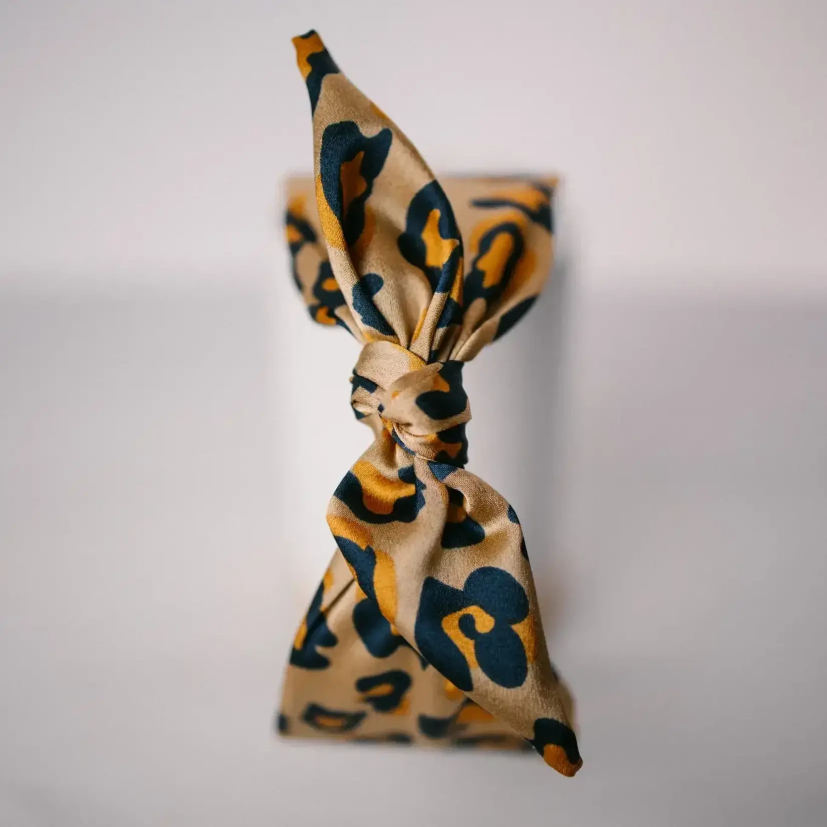 Gray Bird Label Leopard Print Boho Satin Scarf Bow Knot Headband