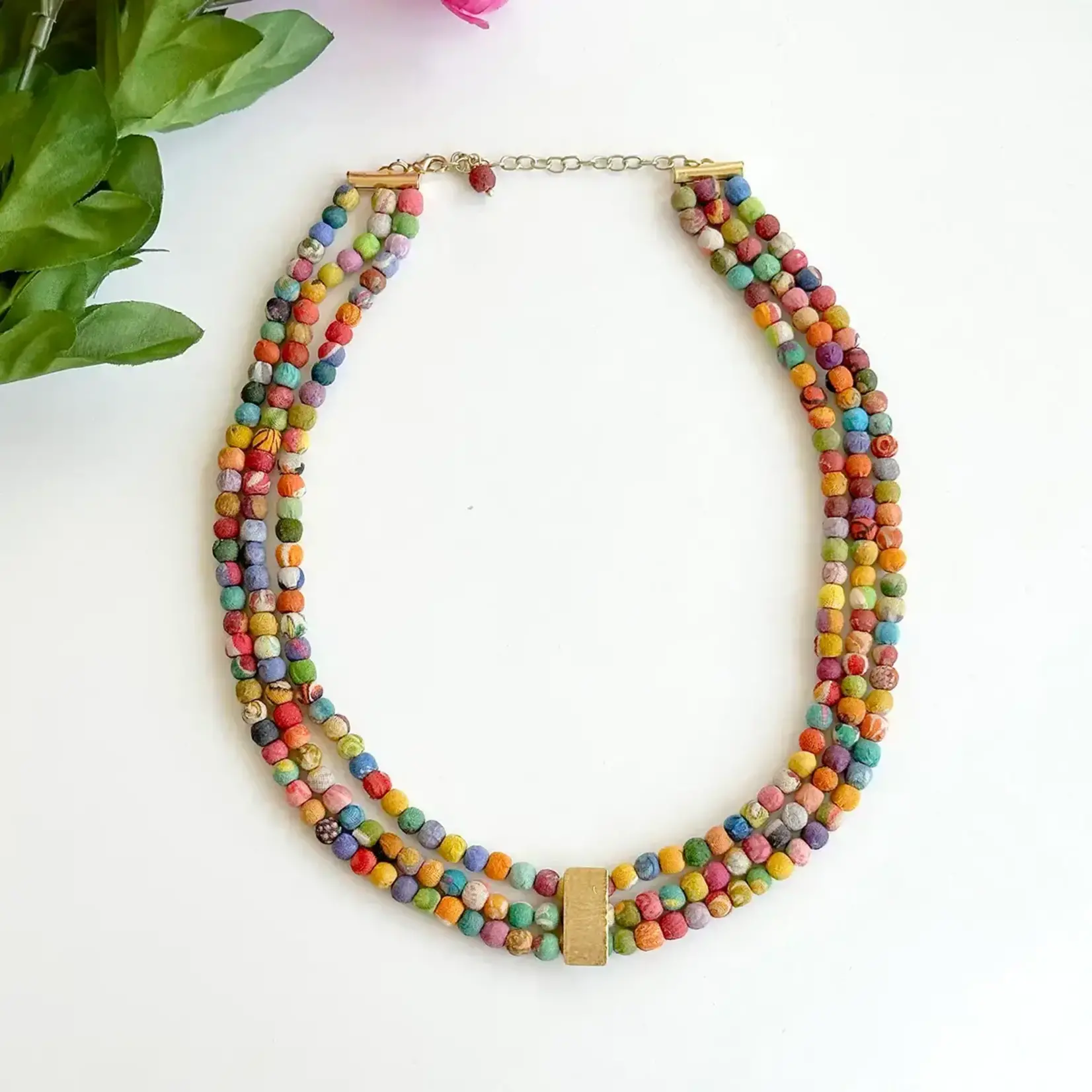 World Finds Kantha Luminous Inlay necklace