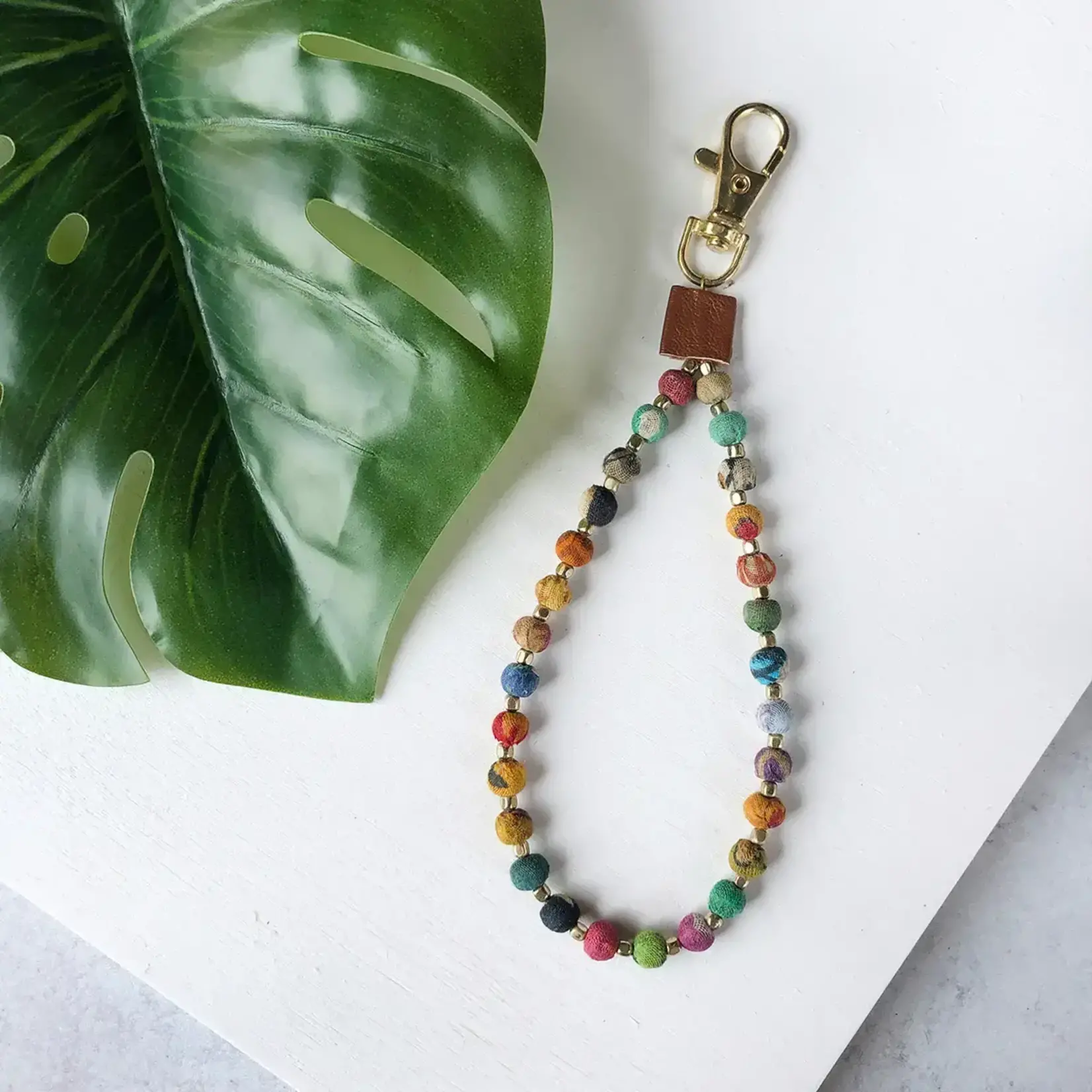 World Finds Kantha Beaded Loop Keychain Bag Clip