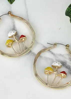 ZAD Mushroom Party Gold Hoop Earrings