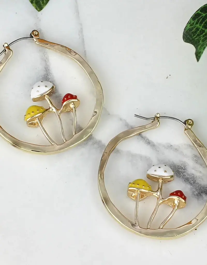 ZAD Mushroom Party Gold Hoop Earrings