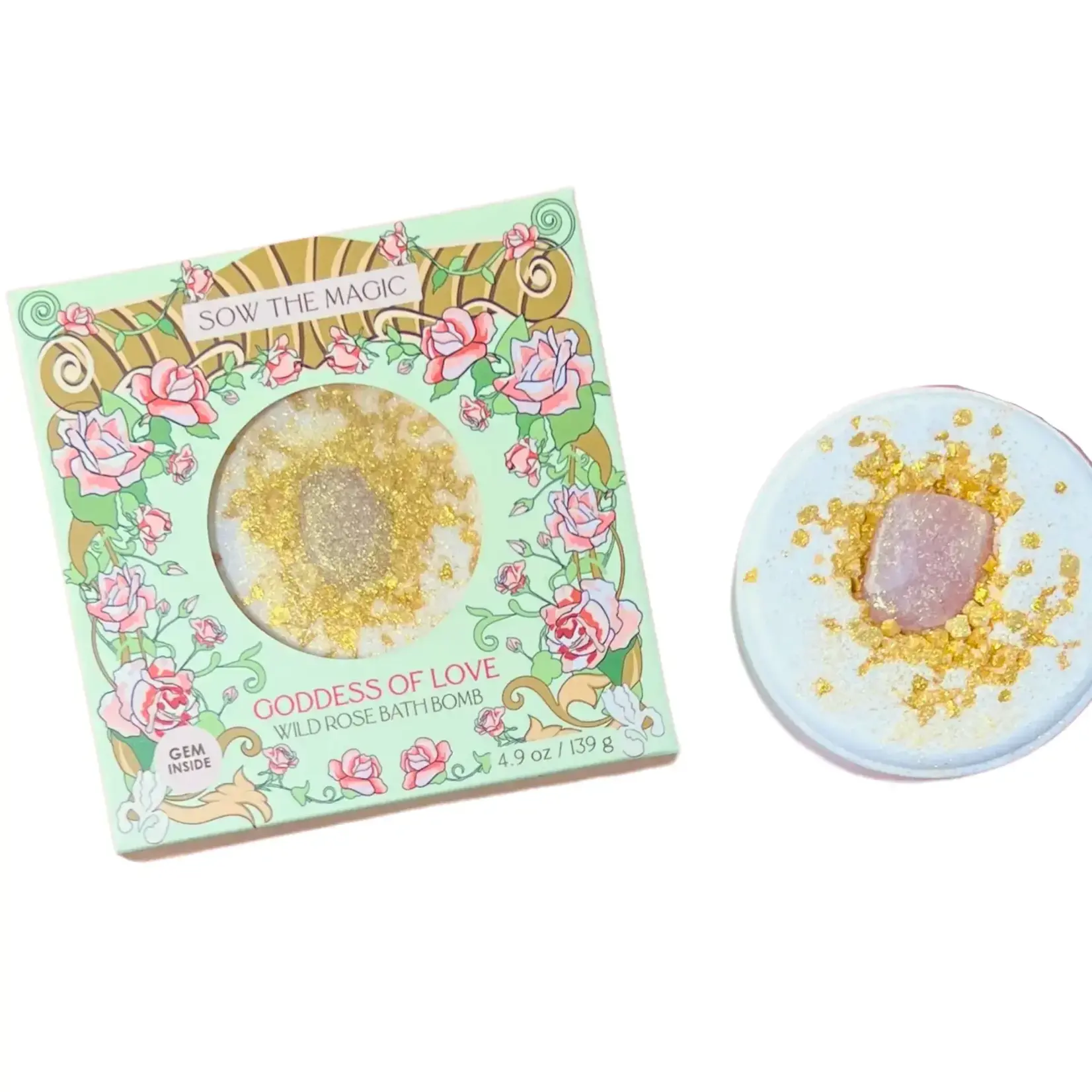 Sow The Magic Goddess of Love Wild Rose Bath Bomb with Rose Quartz