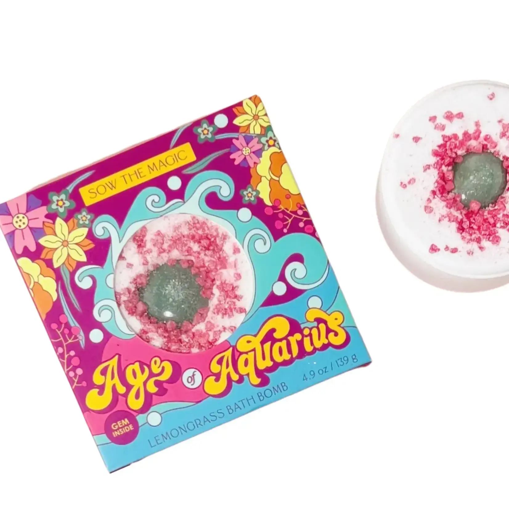 Sow The Magic Age of Aquarius Lemongrass Bath Bomb with Aventurine