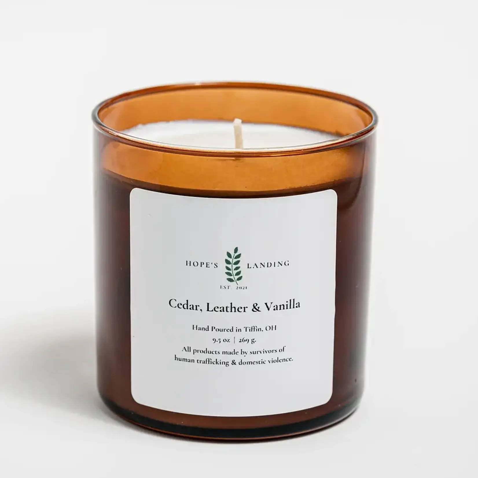 Hopes Landing Cedar, Leather, and Vanilla 9.5 oz Candle Jar