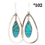 Silver Tree Designs Halo Earrings - Blue Green Butterfly - Nickel Plate