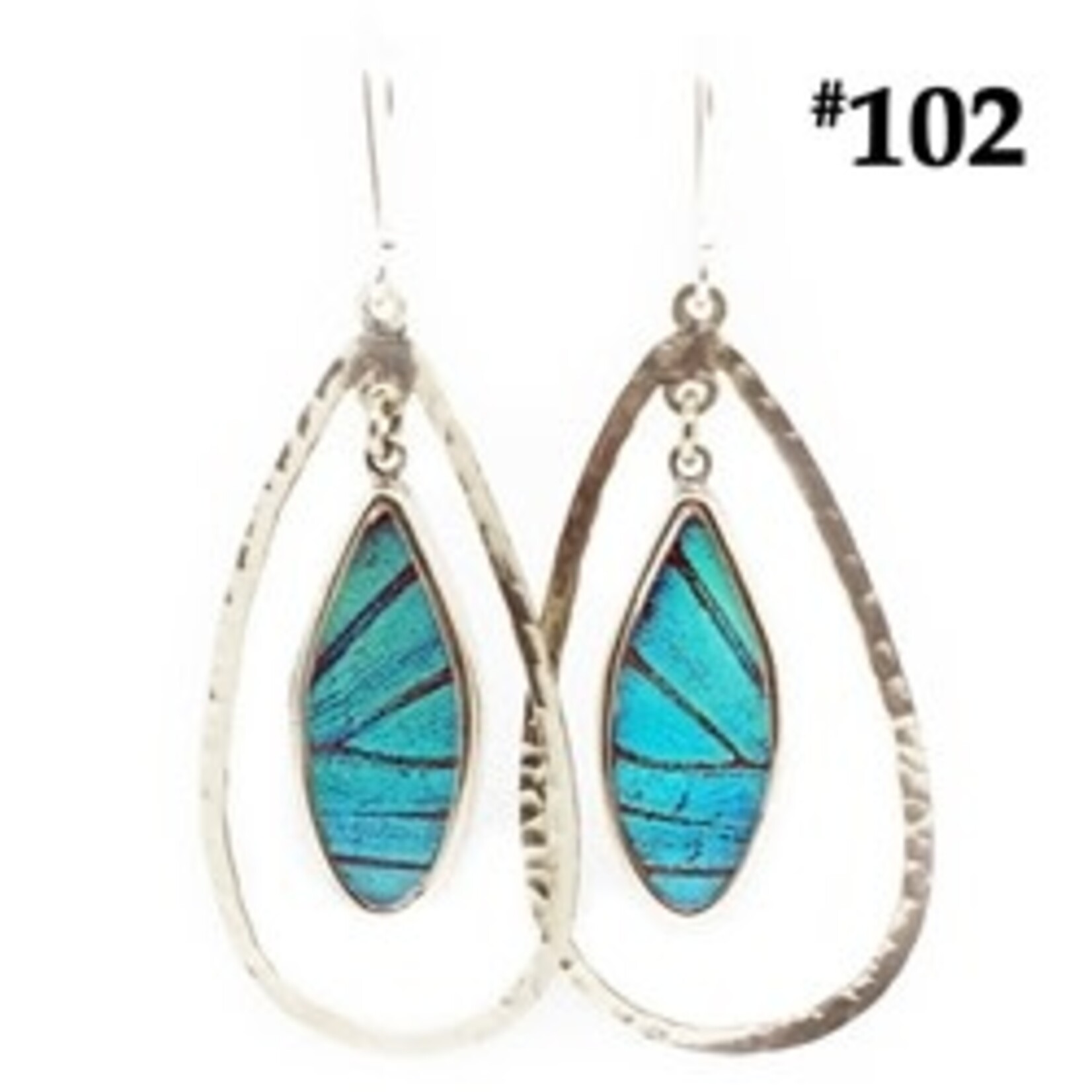Silver Tree Designs Halo Earrings - Blue Green Butterfly - Nickel Plate