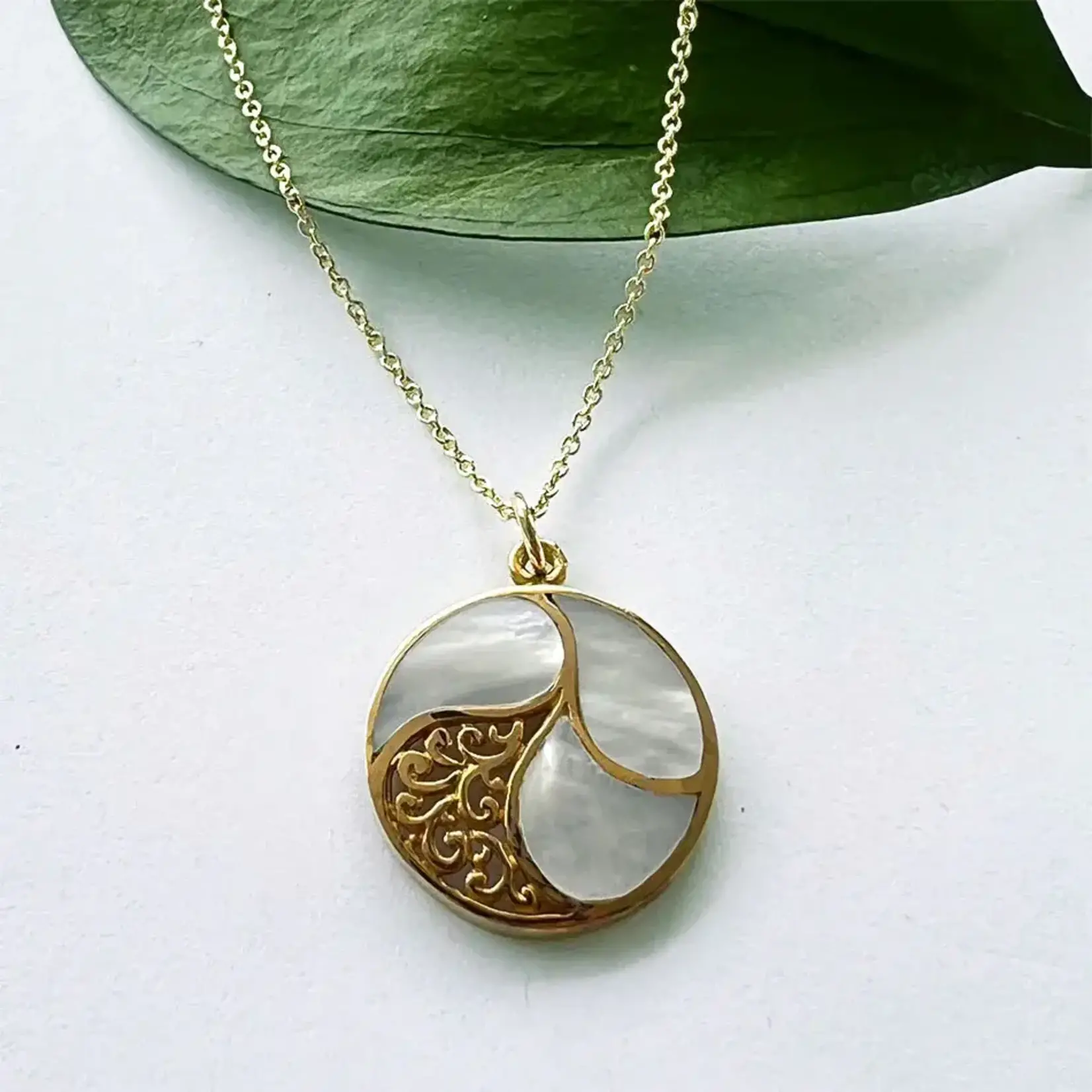 Women's Peace Collection Mother of Pearl Filigree Necklace - Brass