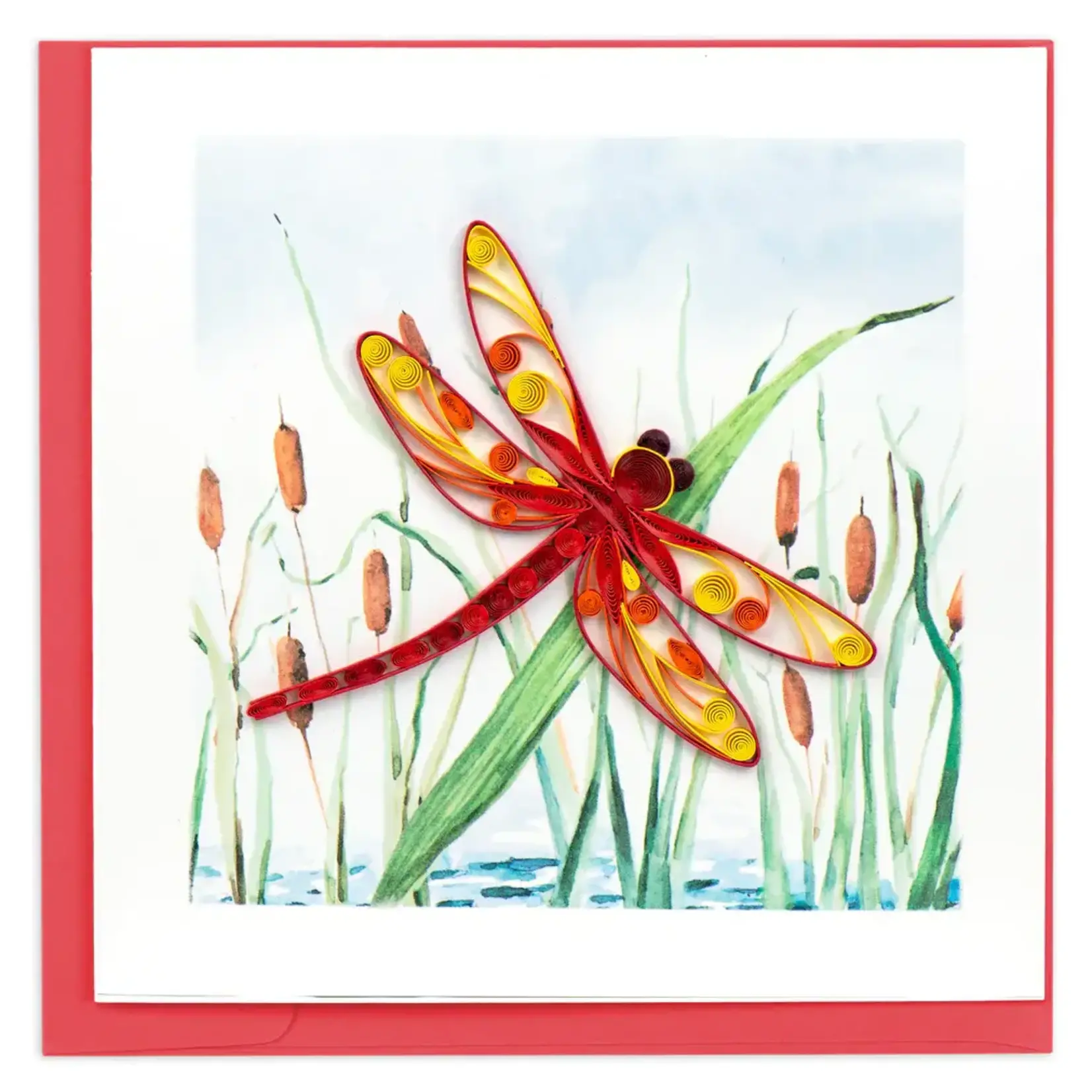 Quilling Card Red Dragonfly & Cattails Quilling Card