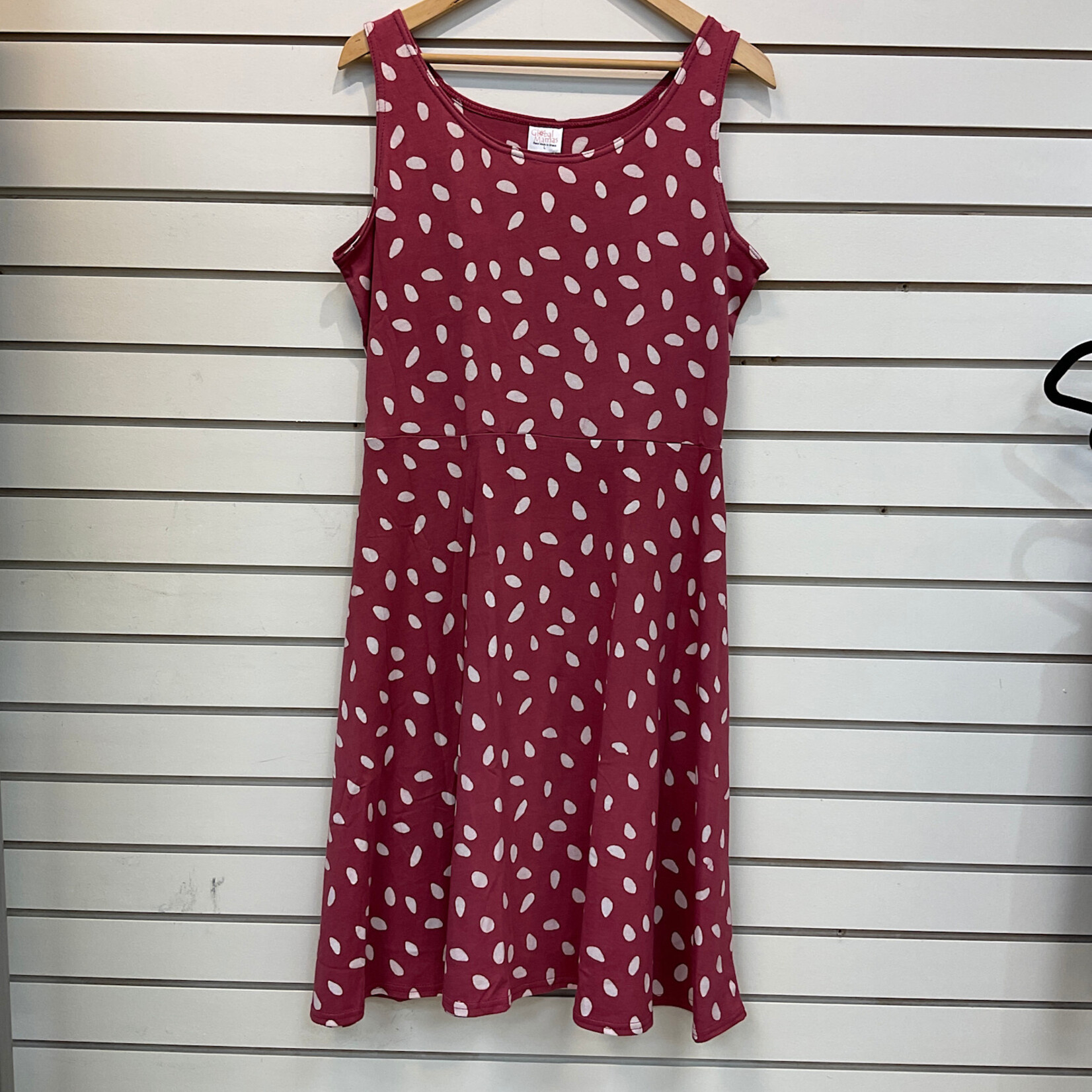 Global Mamas Knit Dress-Fit and Flare Adult: Leaf Dot- Rosewood-Organic-L