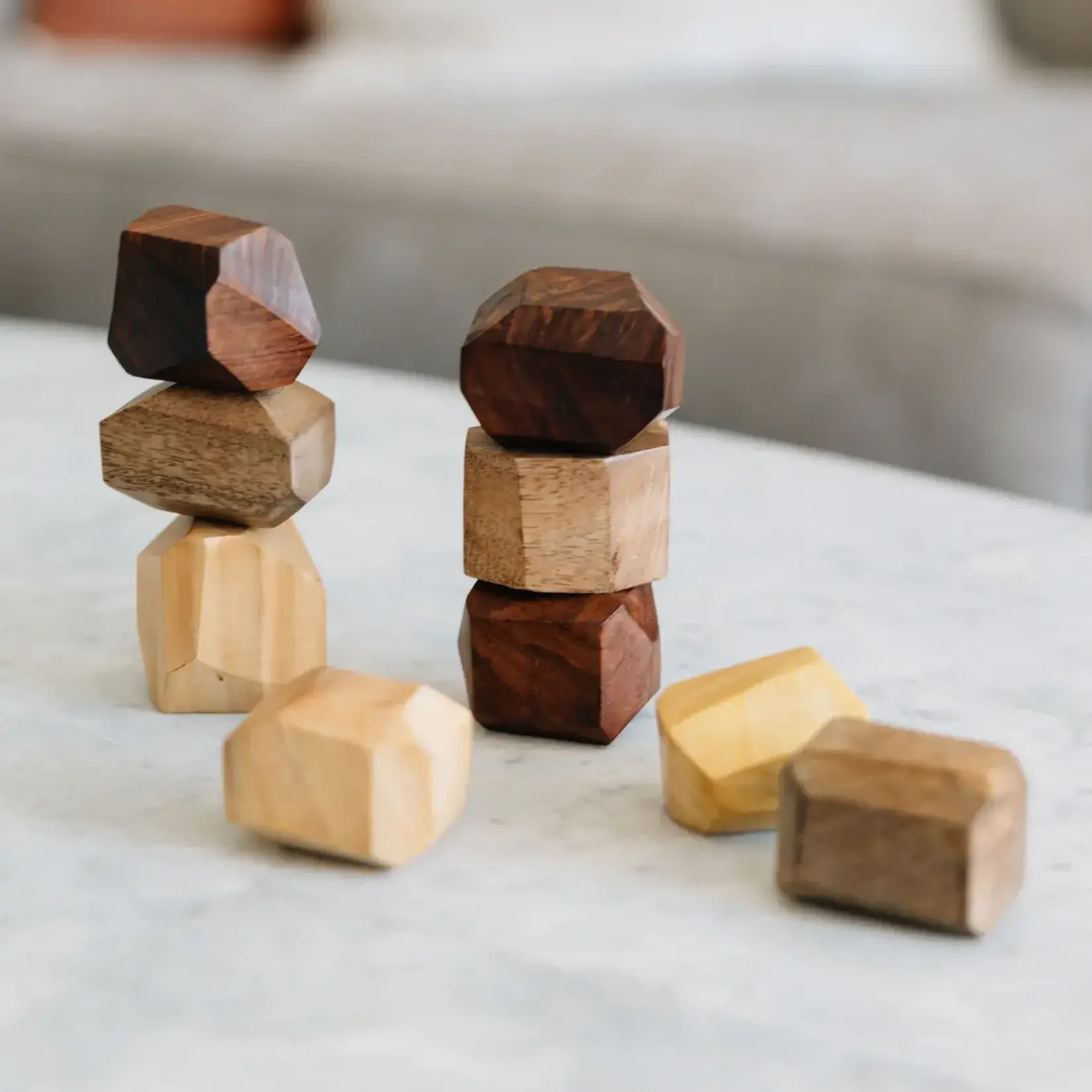 Ten Thousand Villages Upcycled Wood Stacking Stones- Set of 9