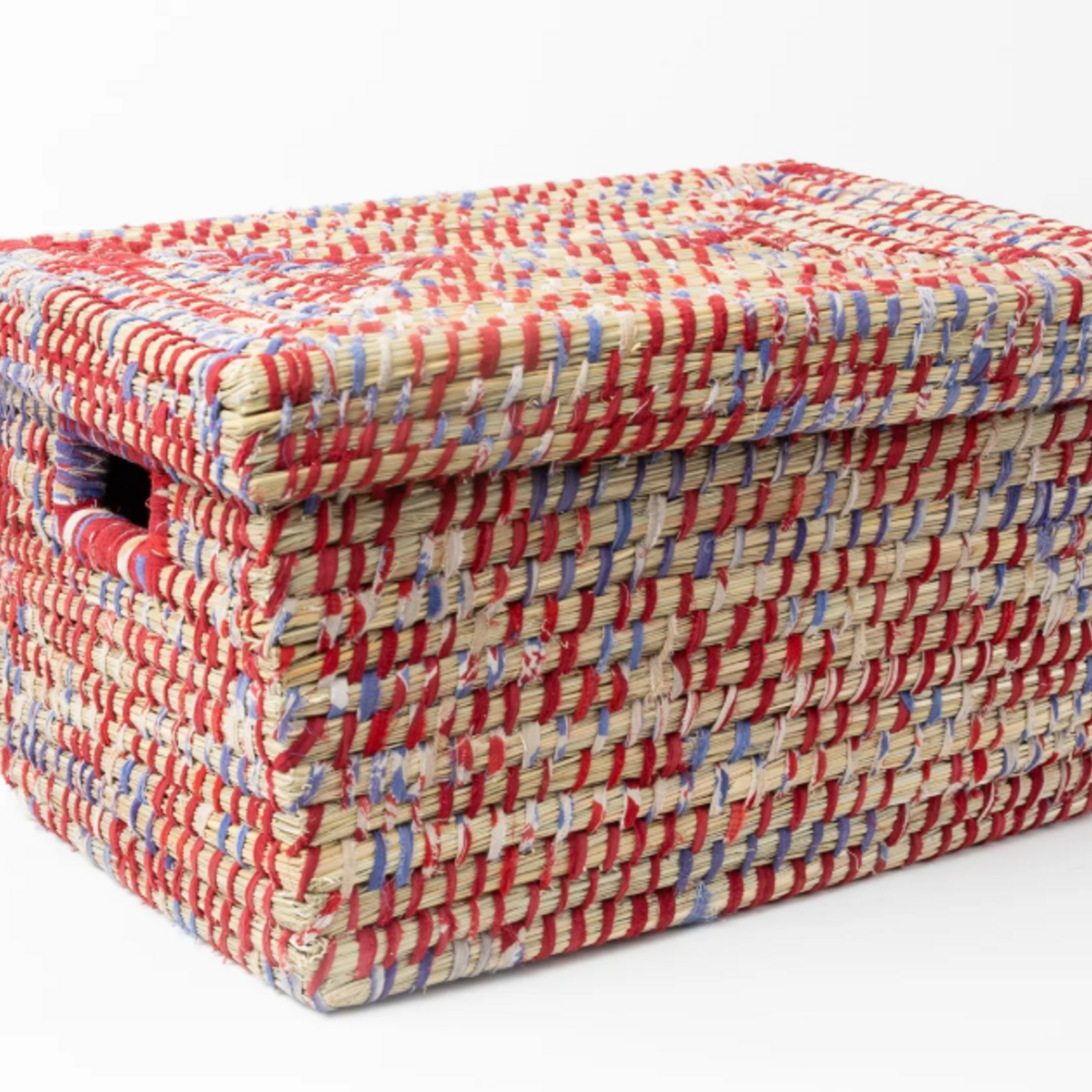 Ten Thousand Villages Lidded Sari /Kaisa Grass Storage Basket 10.5H