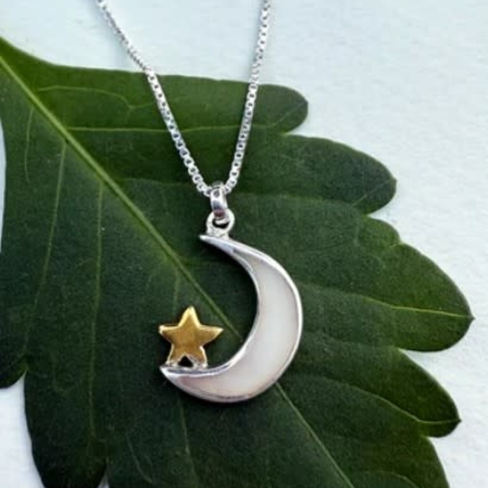 Women's Peace Collection Mother of Pearl Moon & Star Necklace Sterling Silver