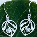 Women's Peace Collection Whispering Leaf Earrings, Pearl - Sterling Silver