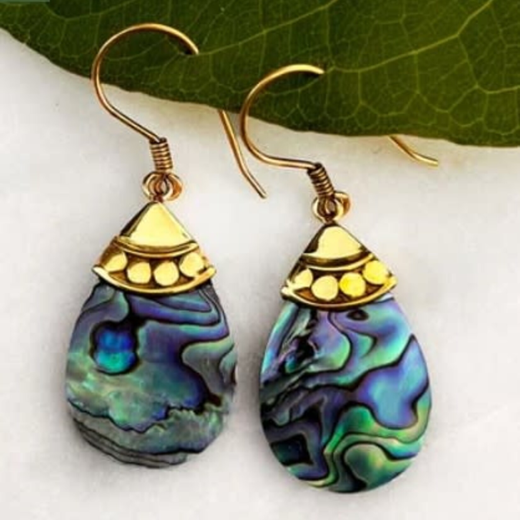 Women's Peace Collection Abalone Teardrop Earrings - Brass