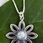 Women's Peace Collection Rainbow Moonstone Flower Necklace - Sterling Silver