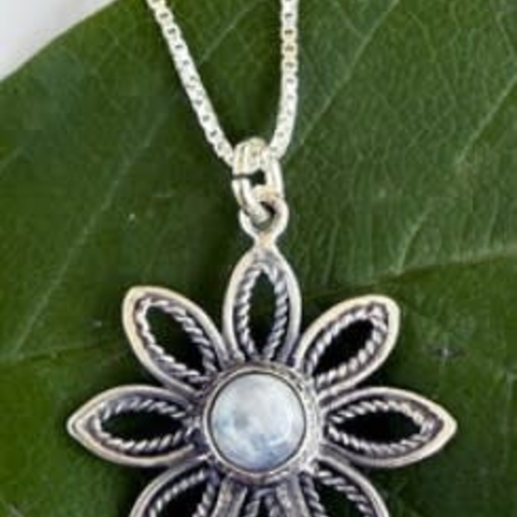 Women's Peace Collection Rainbow Moonstone Flower Necklace - Sterling Silver