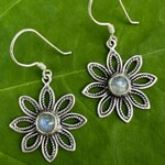 Women's Peace Collection Rainbow Moonstone Flower Earrings - Sterling Silver