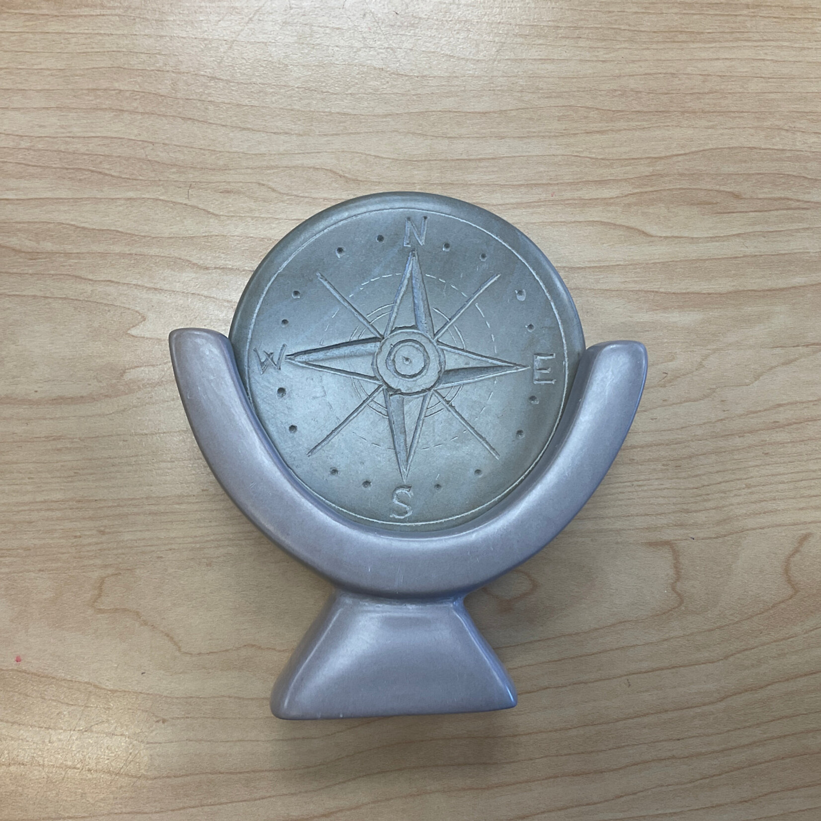 Global Crafts Soapstone Compass Sculpture- Dark Gray Stone