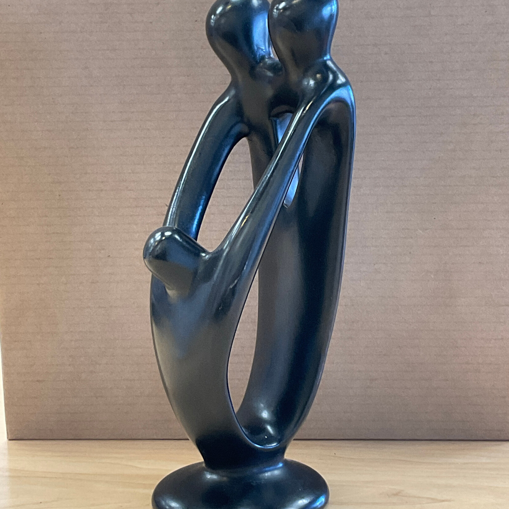 Global Crafts Single Soapstone Family Sculptures- 8 inch- Black- 2 Parent 1 Child