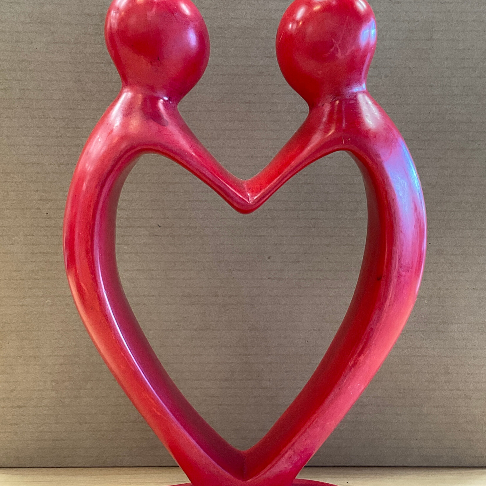Global Crafts Lover's Heart Soapstone Sculpture- Red- 8"