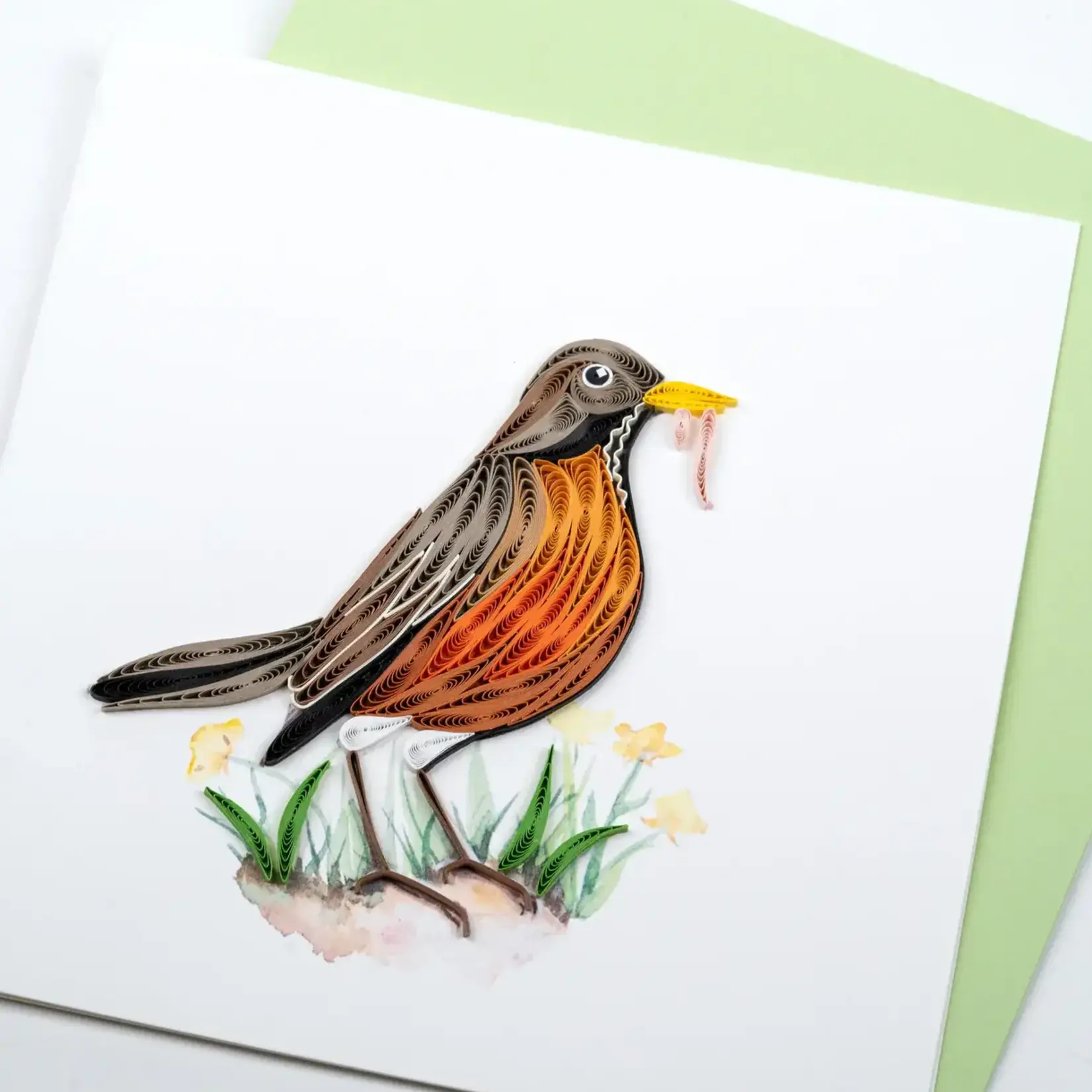 Quilling Card Robin with Worm Quilled Card