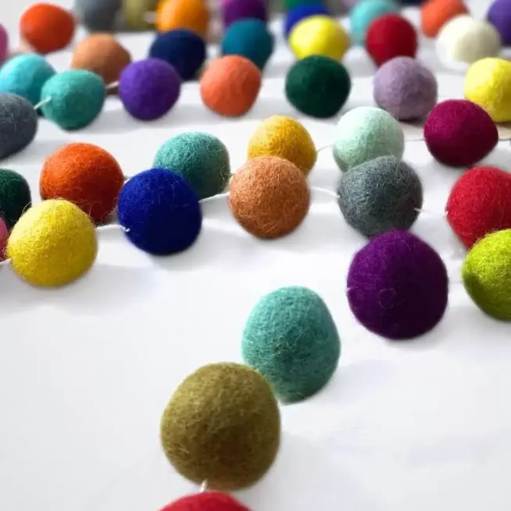 Ganesh Himal Rainbow Felted Ball Garland, 10 ft