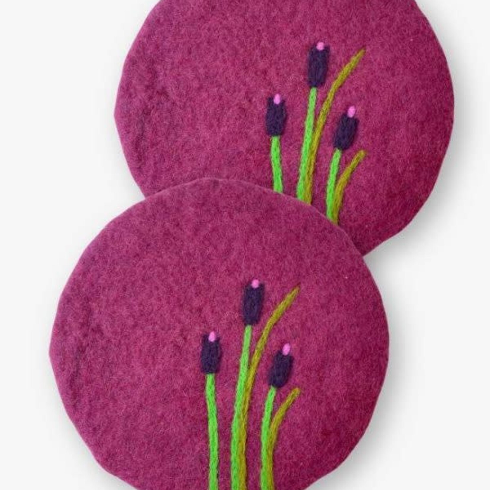Ganesh Himal Cattail Plant Felted Wool 8X8 Inch Round Trivet- Assorted