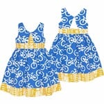 Global Mamas Twirl Dress: Bikes- Blue-Organic-18M